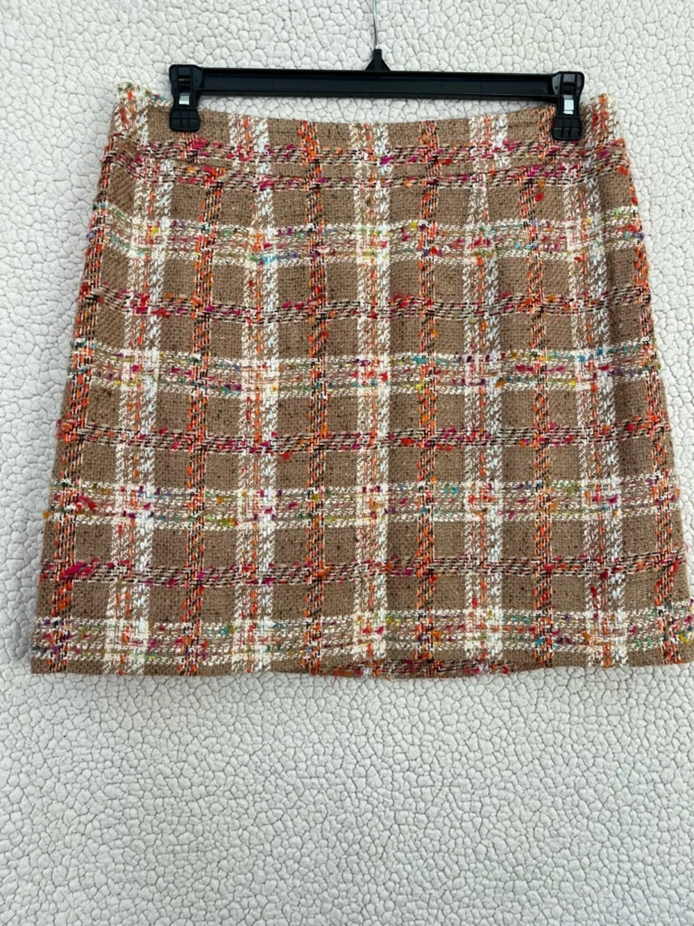 kate spade Camel Tweed Plaid Mini Skirt with Multicolor Stitching